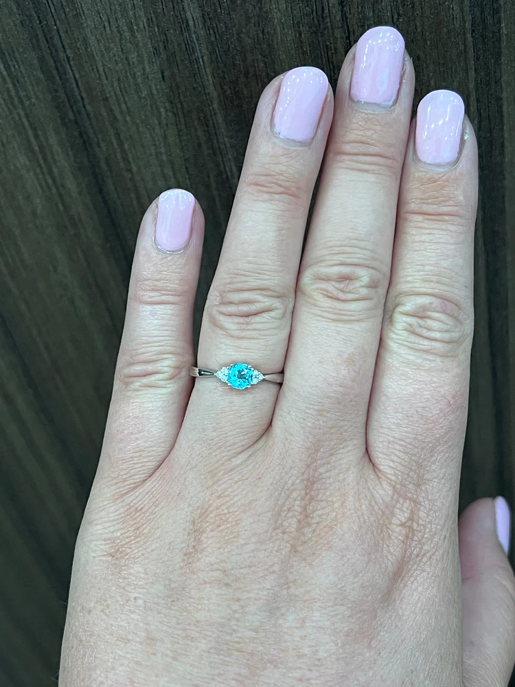 10K White Gold Blue Topaz and 0.06cttw Diamond Ring - 6