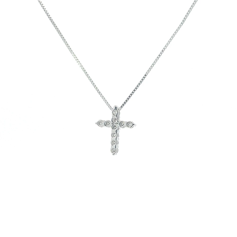10K White Gold 0.15 cttw Diamond Cross Pendant, 18"