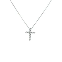 10K White Gold 0.15 cttw Diamond Cross Pendant, 18"