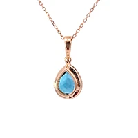 14K Rose Gold Blue Topaz & Diamond Pendant, 18"