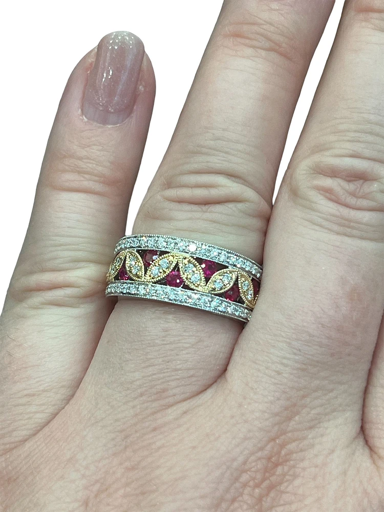 14K White & Yellow Gold Ruby and Diamond Ring - size 6.5