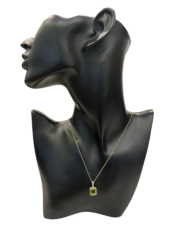14K Yellow Gold 2.41cttw Peridot and 0.16cttw Diamond Necklace - 18 Inches