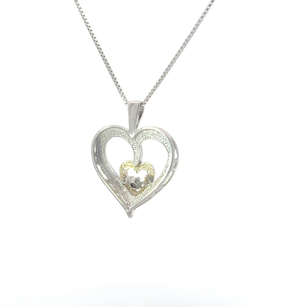 Silver & 10K Yellow Gold 0.02 cttw Diamond Heart Necklace