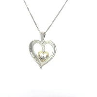 Silver & 10K Yellow Gold 0.02 cttw Diamond Heart Necklace