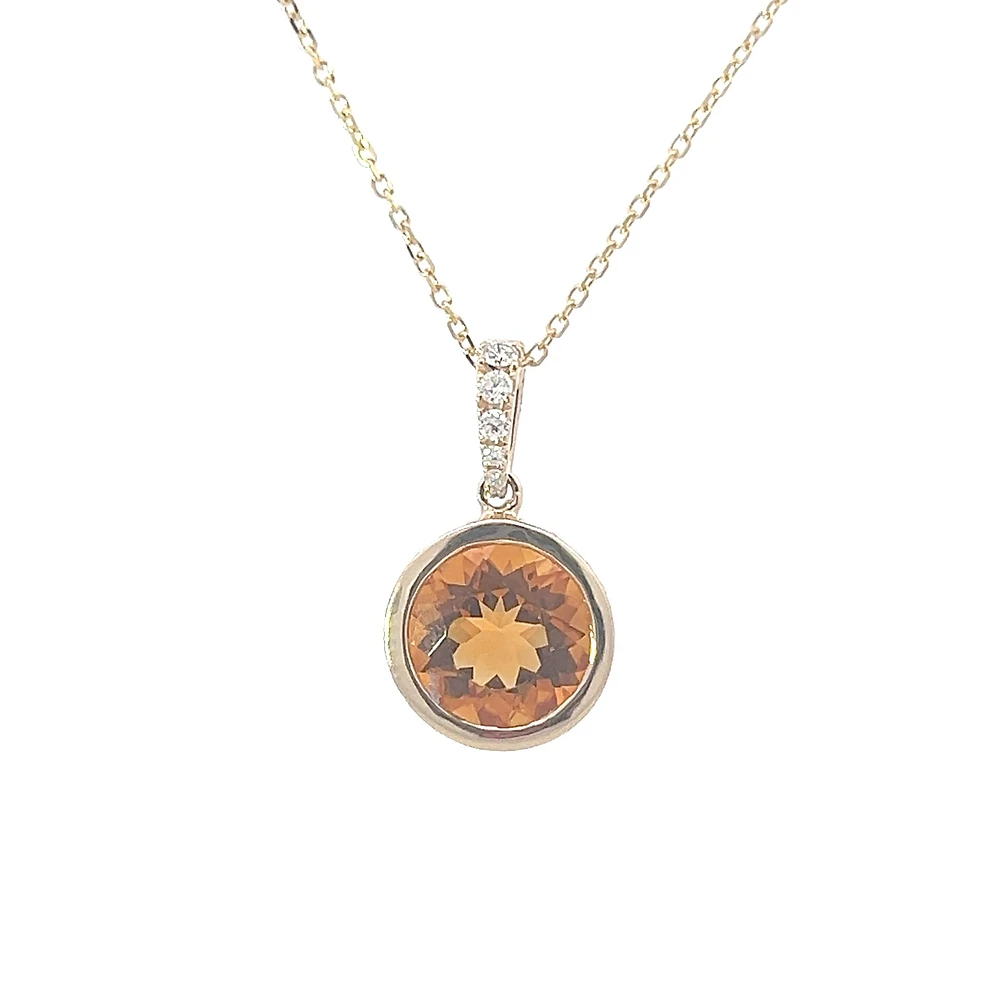 14K Yellow Gold 2.28cttw Citrine and 0.16cttw Diamond Pendant, 18"