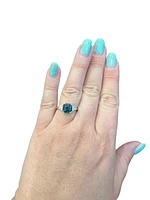 10K White Gold 8mm Cushion Cut London Blue Topaz and 0.06cttw Diamond Ring - Size 7