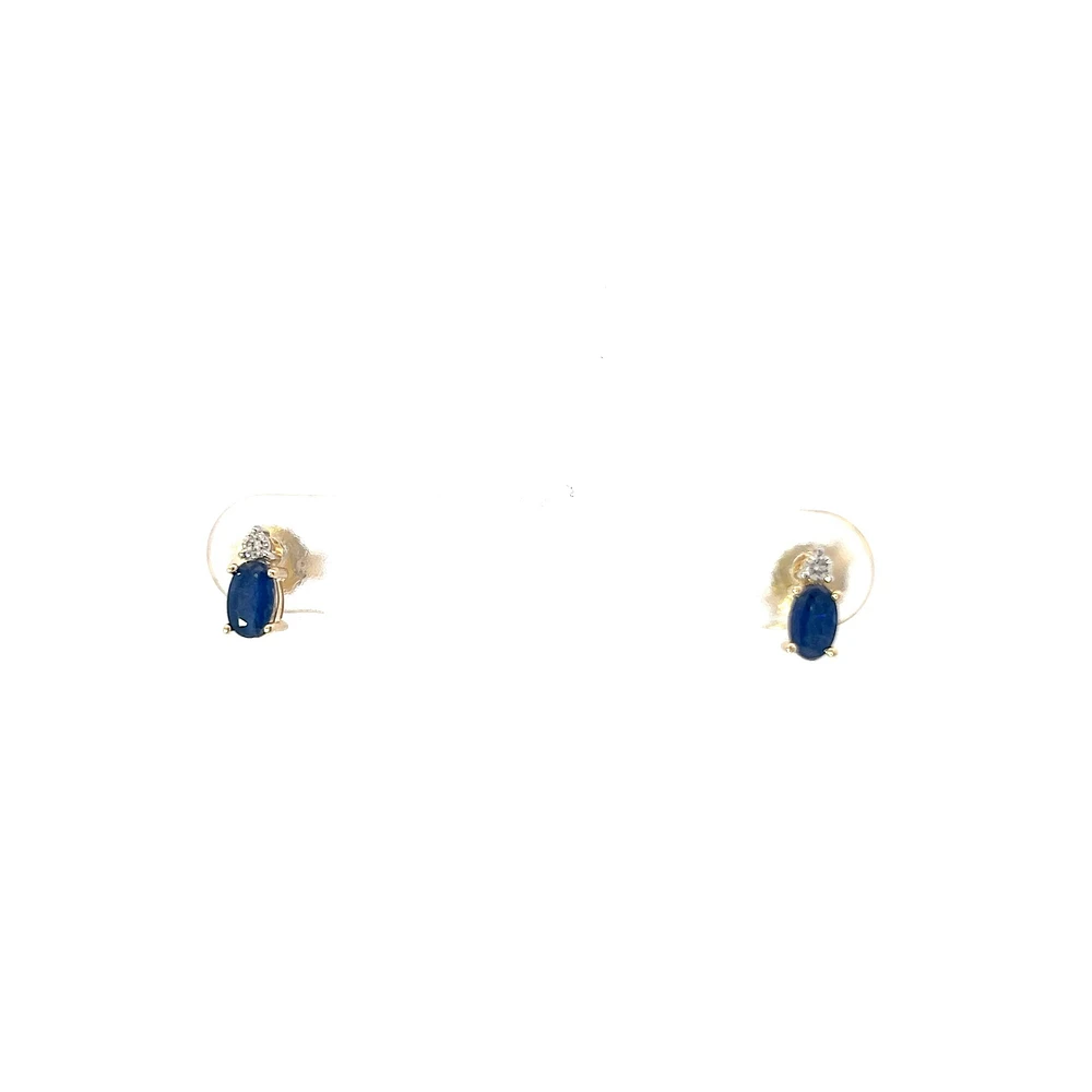 10K Yellow Gold Sapphire & Diamond Stud Earrings