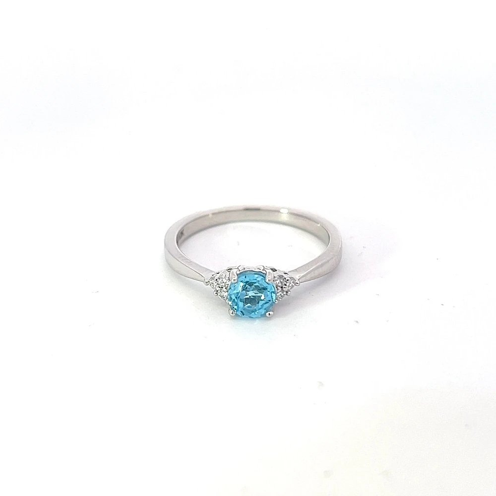 10K White Gold Blue Topaz and 0.06cttw Diamond Ring - 6
