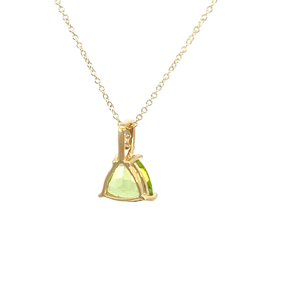 10K Yellow Gold 8mm Trillion Cut Peridot and 0.059cttw Diamond Pendant - 18 inches