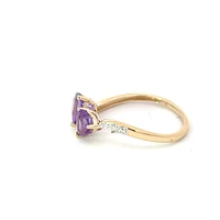 10K Yellow Gold Amethyst & Diamond Double Heart Ring, size 7