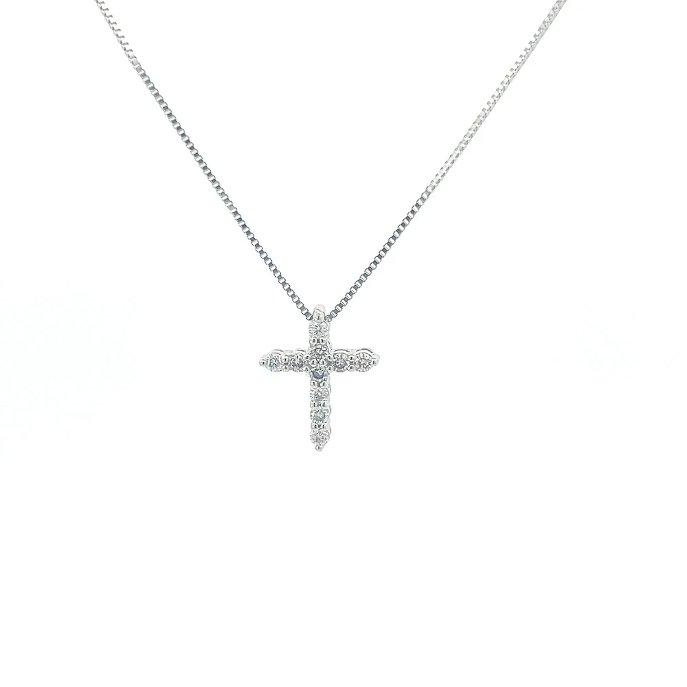 10K White Gold 0.15 cttw Diamond Cross Pendant, 18"