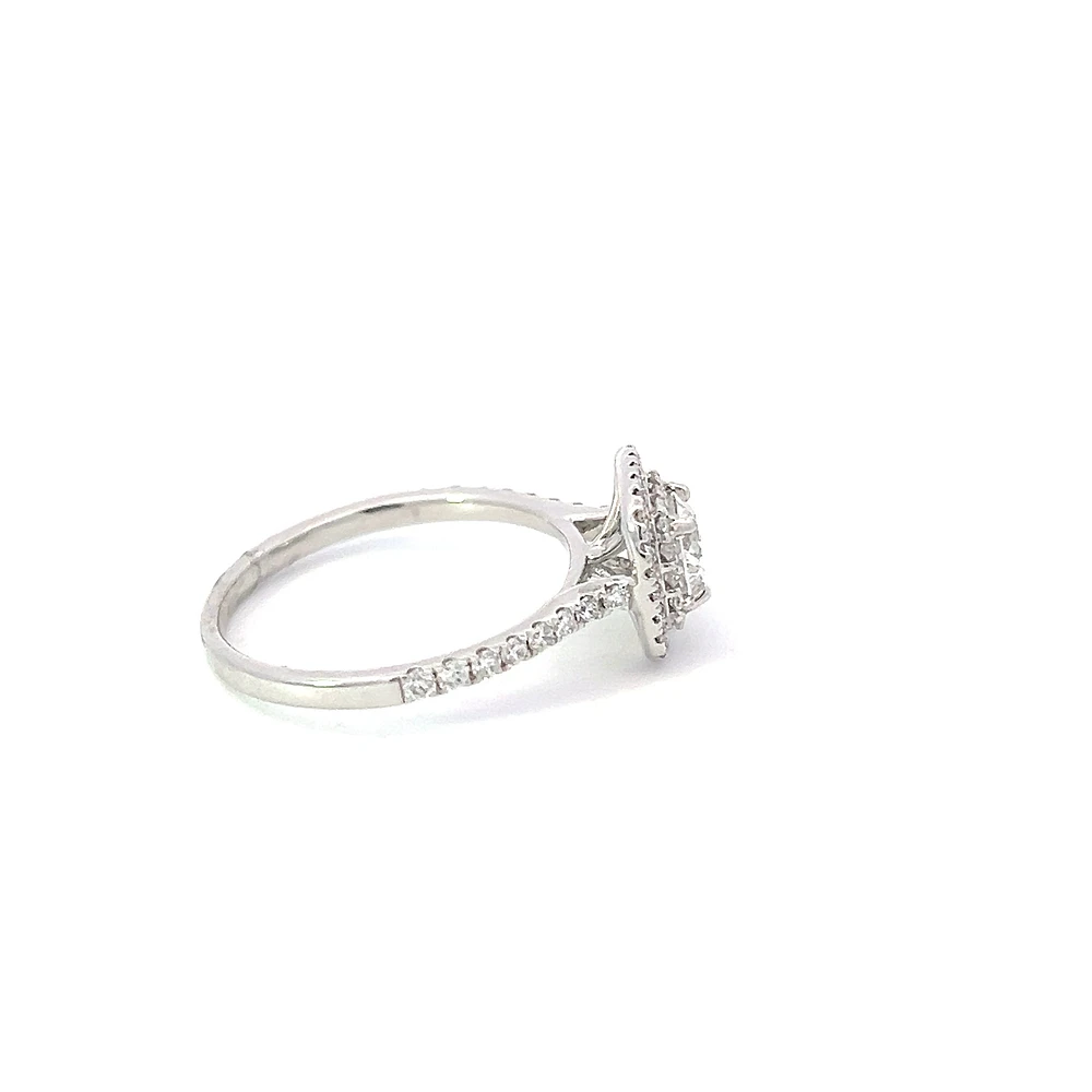 18K White Gold 0.95cttw Lab Grown Diamond Double Halo Engagement Ring