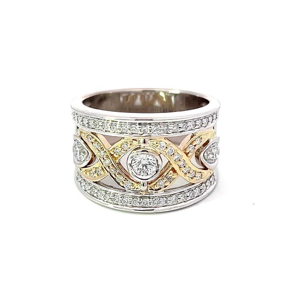 14K White and Yellow Gold 0.72cttw Canadian Diamond Ring - size 6.5