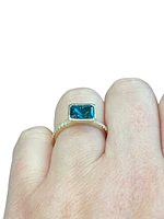 14K Yellow Gold  1.28cttw Blue Topaz and 0.14cttw Diamond Ring - Size 6