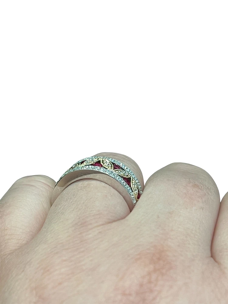 14K White & Yellow Gold Ruby and Diamond Ring - size 6.5