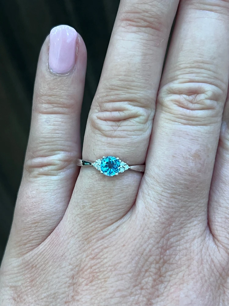10K White Gold Blue Topaz and 0.06cttw Diamond Ring - 6