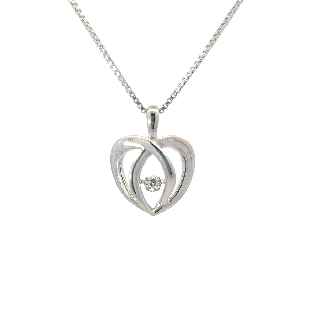 Sterling Silver 0.05cttw Diamond Heart Pulse Pendant, 18"