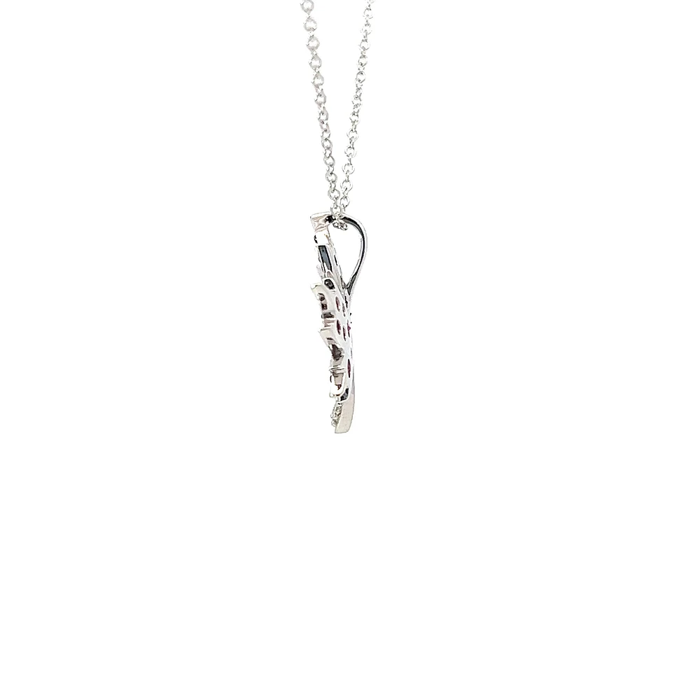 10K White Gold 0.45cttw Ruby and 0.015cttw Diamond Necklace with Cable Chain (Spring Clasp) - Adjustable 17 - 18 Inches