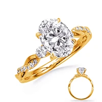 14K 2 Tone Oval Cut Diamond Ring - Mount Only (No centre diamond) / Gold