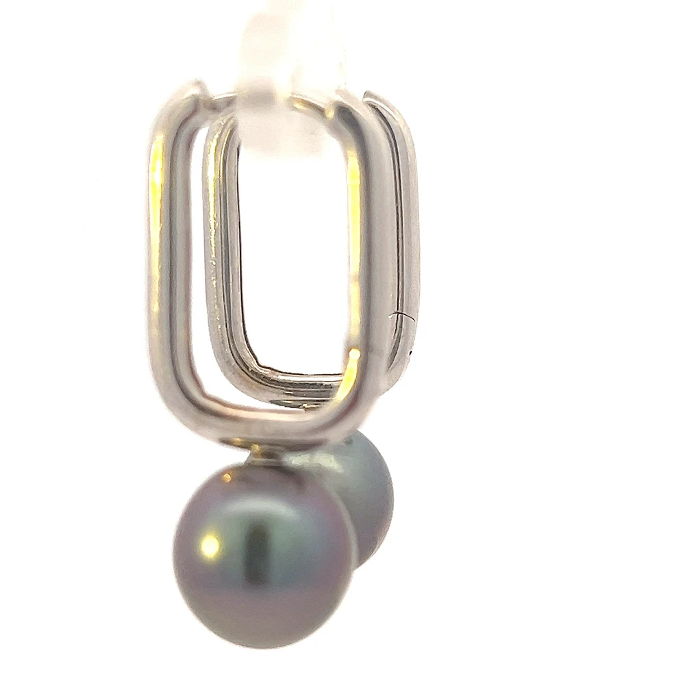 TRACKING -  10K White Gold Tahitian Pearl Drop / Dangle Huggie Earrings