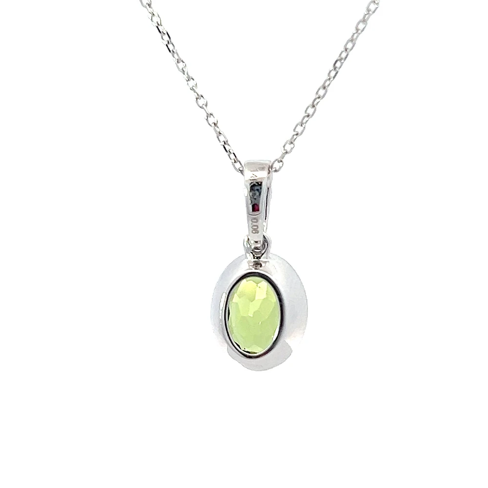 14K White Gold 1.35cttw Peridot and 0.06cttw Diamond Necklace - 18 Inches