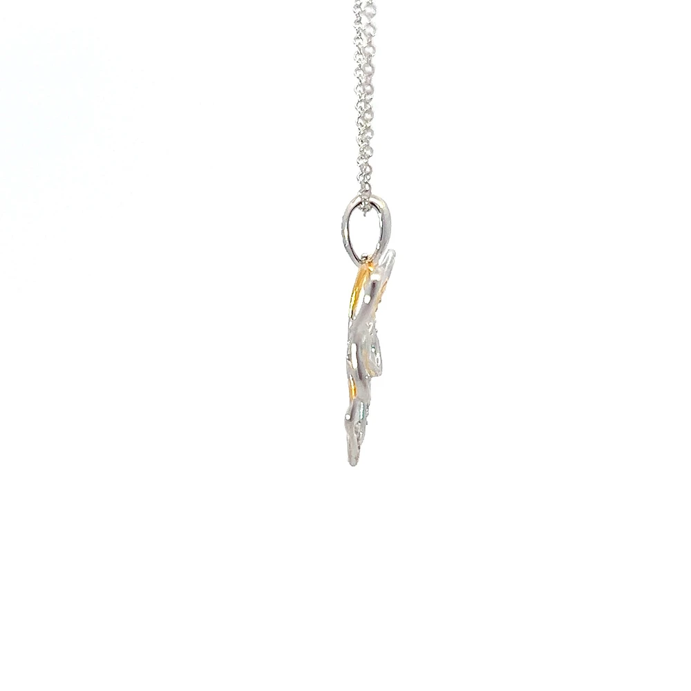 10K 2 Tone Gold 0.02cttw Diamond Butterfly Pendant, 18"