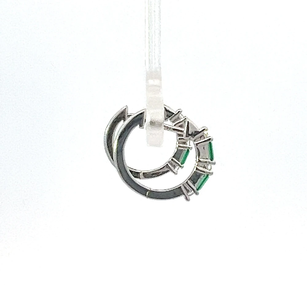 925 Sterling Silver Green and White Cubic Zirconia Huggies