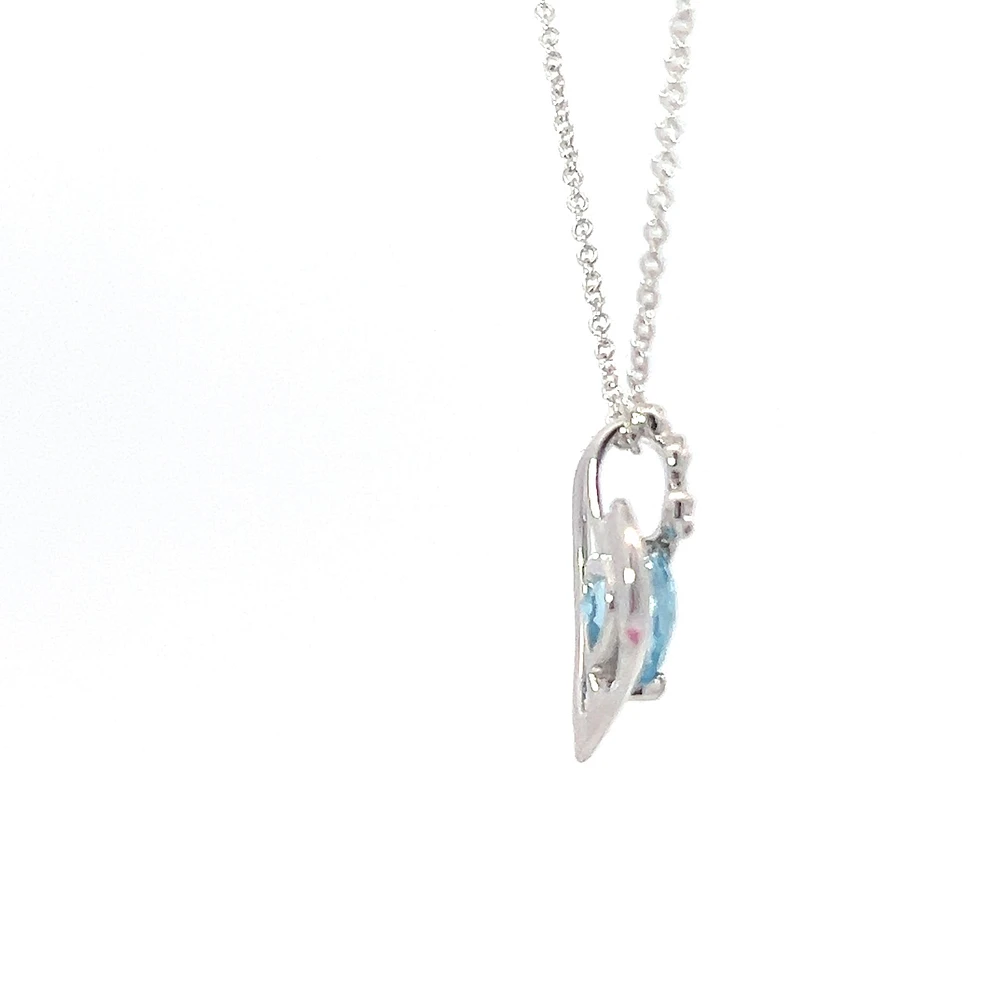 10K White Gold Blue Topaz and 0.005cttw Diamond Heart Necklace - 18 Inches
