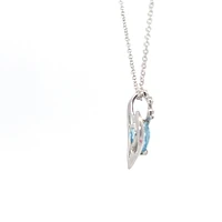 10K White Gold Blue Topaz and 0.005cttw Diamond Heart Necklace - 18 Inches