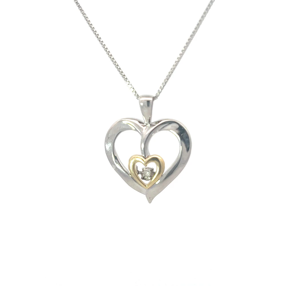 Silver & 10K Yellow Gold 0.02 cttw Diamond Heart Necklace