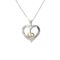 Silver & 10K Yellow Gold 0.02 cttw Diamond Heart Necklace
