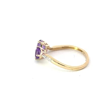 10K Yellow Gold Amethyst & Diamond Double Heart Ring, size 7