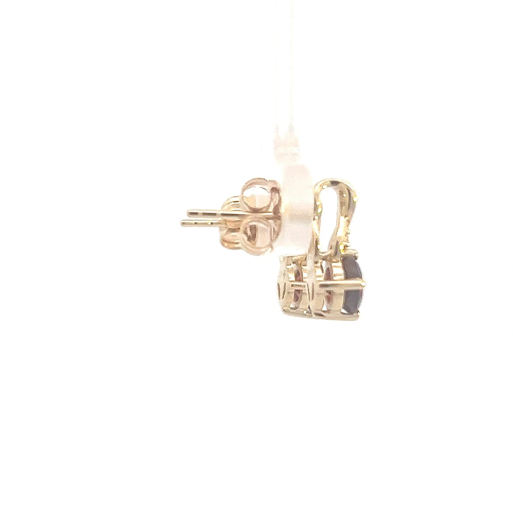 10K Yellow Gold Genuine Garnet & Diamond Earrings