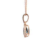 14K Rose Gold Blue Topaz & Diamond Pendant, 18"