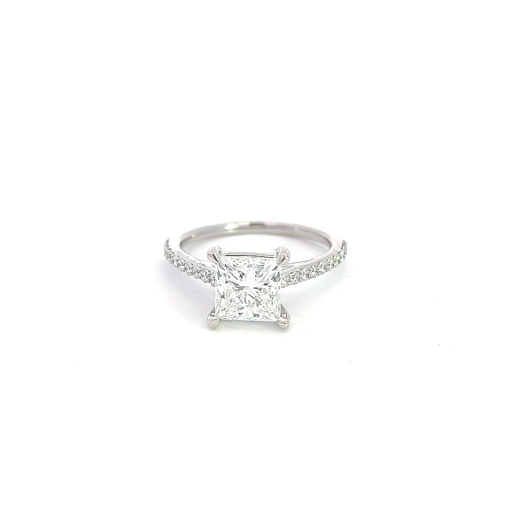 14K White Gold 2.33Cttw Lab Grown Princess Cut Diamond Engagement Ring - /