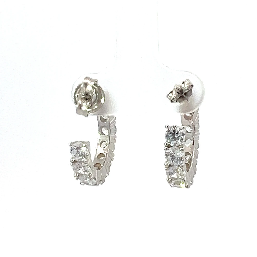 925 Sterling Silver 3.5mm Cubic Zirconia Half Hoop Studs - 18mm