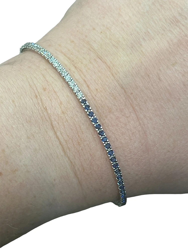 14K White Gold Sapphire and Diamond Bracelet - 7"