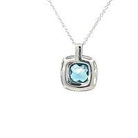10K White Gold London Blue Topaz, Diamond and White Enamel Necklace - 18 Inches