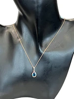 14K Rose Gold Blue Topaz & Diamond Pendant, 18"