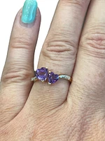 10K Yellow Gold Amethyst & Diamond Double Heart Ring, size 7