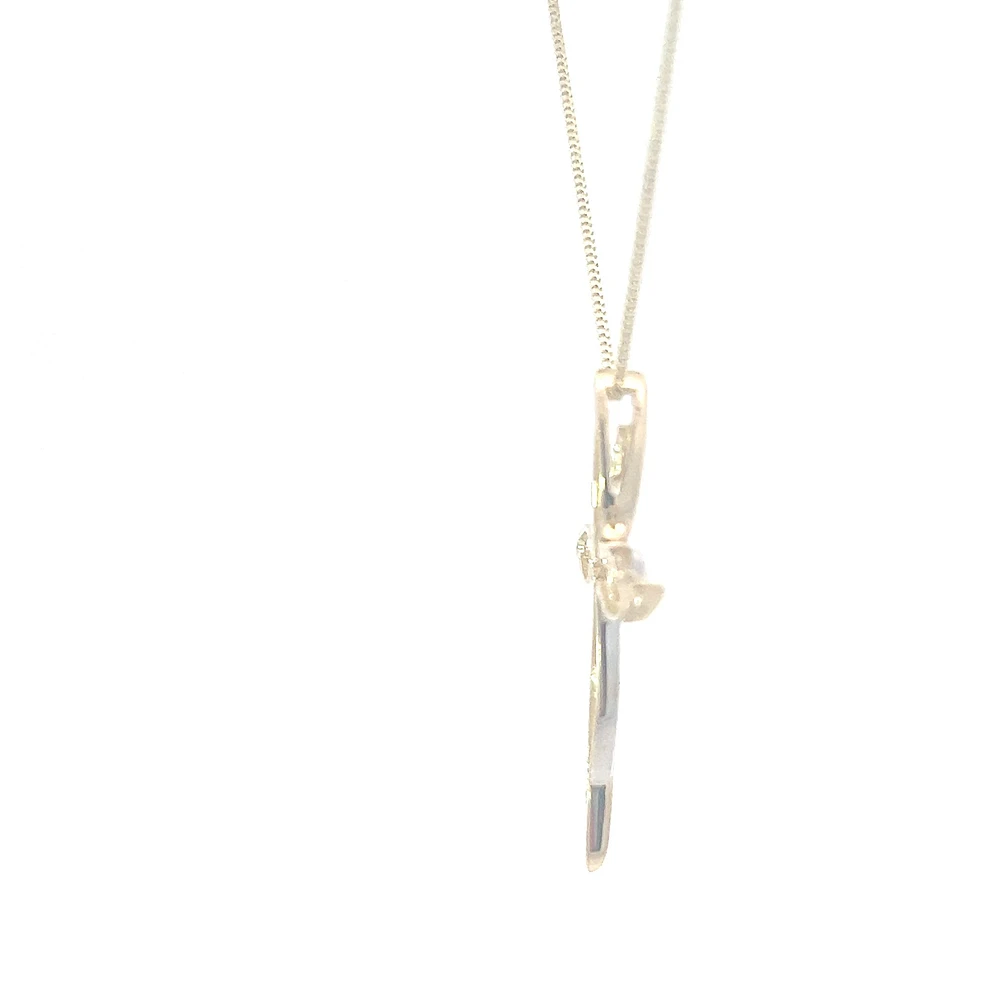 10K White and Yellow Gold 0.08 cttw Diamond Cross Pendant, 18"