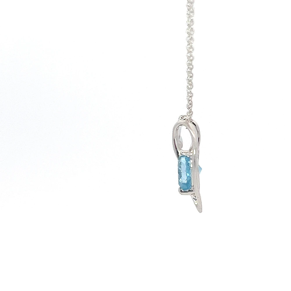 10K White Gold Blue Topaz and 0.005cttw Diamond Heart Necklace - 18 Inches