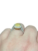 14K White Gold Fancy Yellow and White Diamond Ring - size 6.5