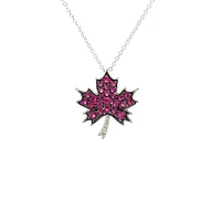 10K White Gold 0.45cttw Ruby and 0.015cttw Diamond Necklace with Cable Chain (Spring Clasp) - Adjustable 17 - 18 Inches