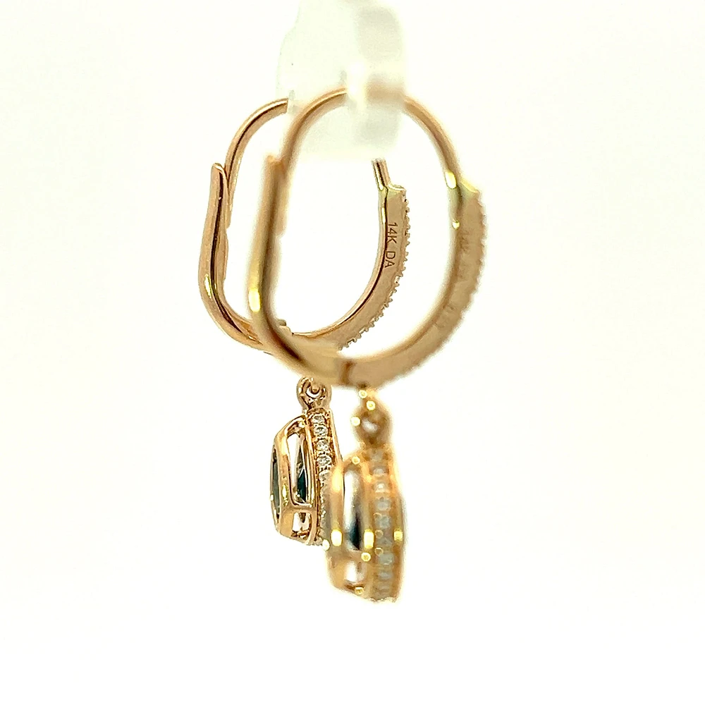 14K Rose Gold Blue Topaz and Diamond Dangle Earrings