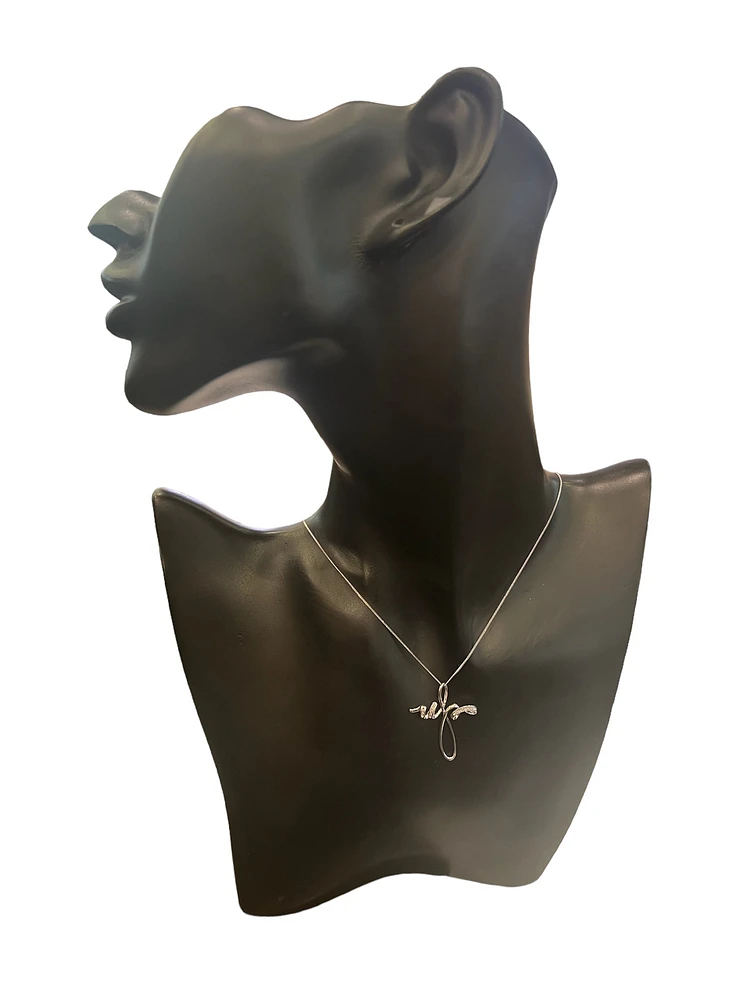 10K White Gold 0.06 cttw Diamond Cross Pendant, 18"