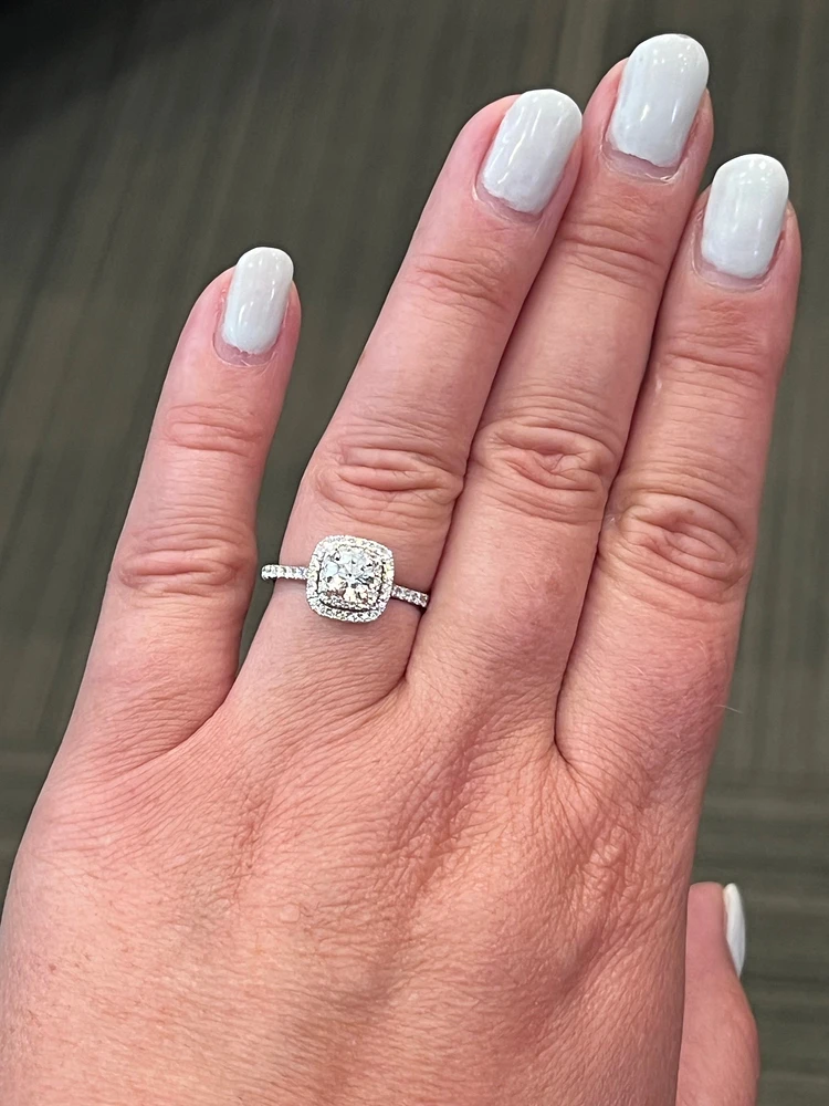 18K White Gold 0.95cttw Lab Grown Diamond Double Halo Engagement Ring