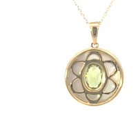 10K Yellow Gold Peridot and Mother of Pearl Pendant - 18 inches