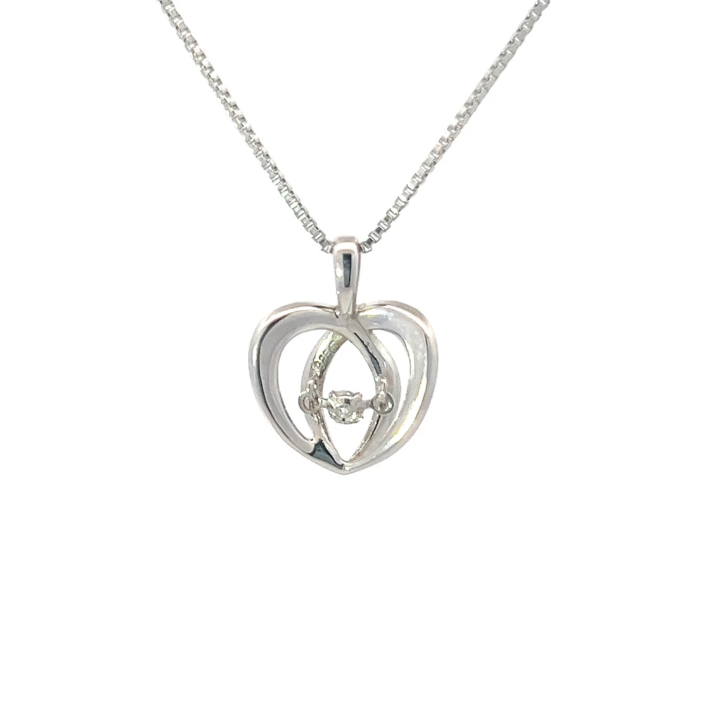 Sterling Silver 0.05cttw Diamond Heart Pulse Pendant, 18"