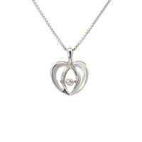 Sterling Silver 0.05cttw Diamond Heart Pulse Pendant, 18"
